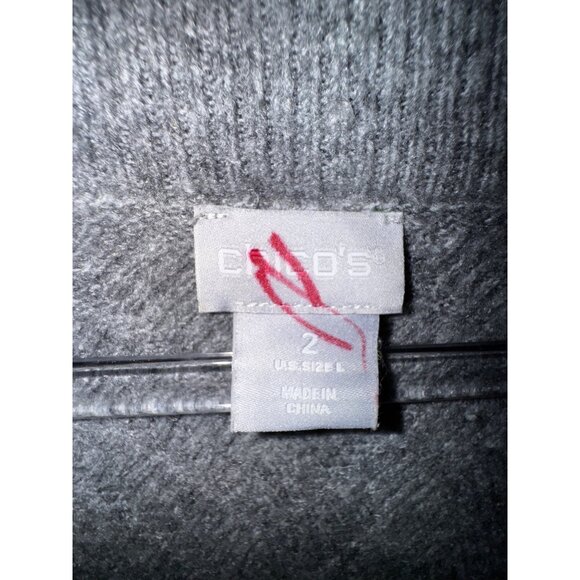 Chico's‎ Gray Herringbone Knit Sweater Size 2 Med. Cozy Comfy Preppy Classic Y2K - Picture 5 of 7